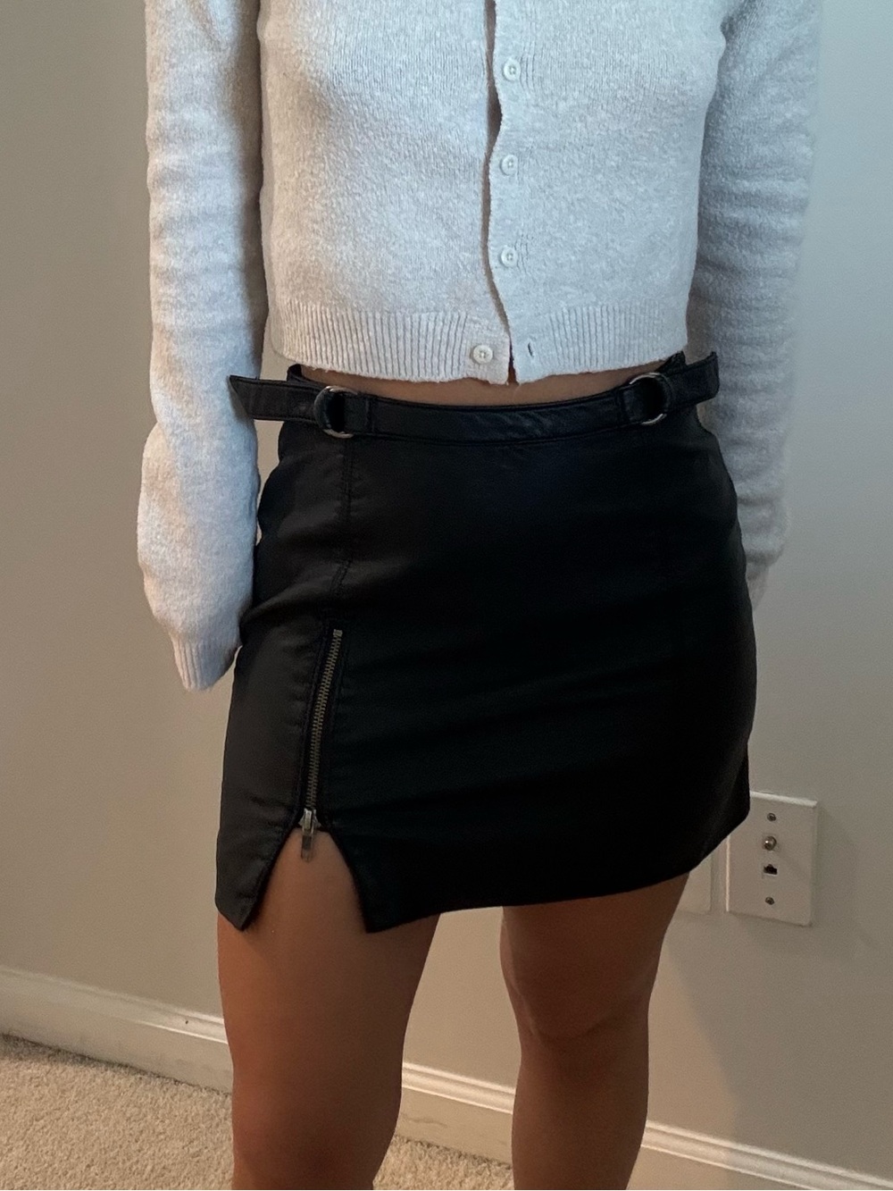 Free people Black faux leather mini skirt with adjustable straps
